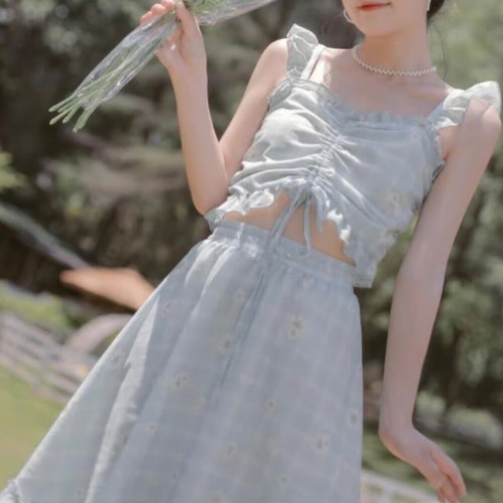 Kawaii Japanese SNBL daisy floral chiffon princess top and skirt set